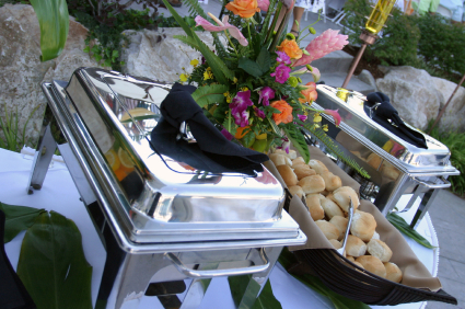 Buffet table decorated with flowers 